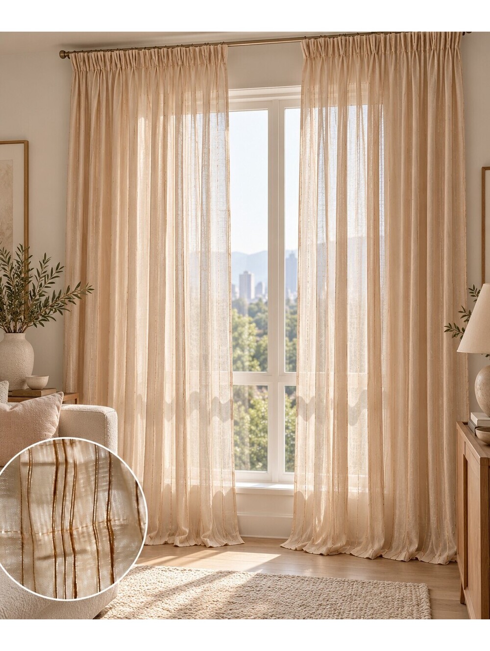 Champagne Gold Sheer Drapery Panels – 60"W x 119"H – Pencil Pleat – Weighted